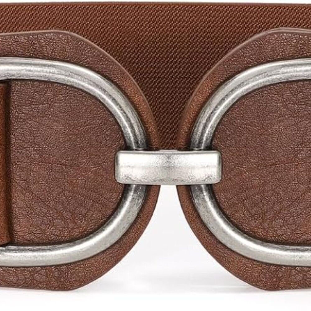 Women Stretchy Wide Belt Faux Leather Buckle Elastic Waist for Dresses Coats